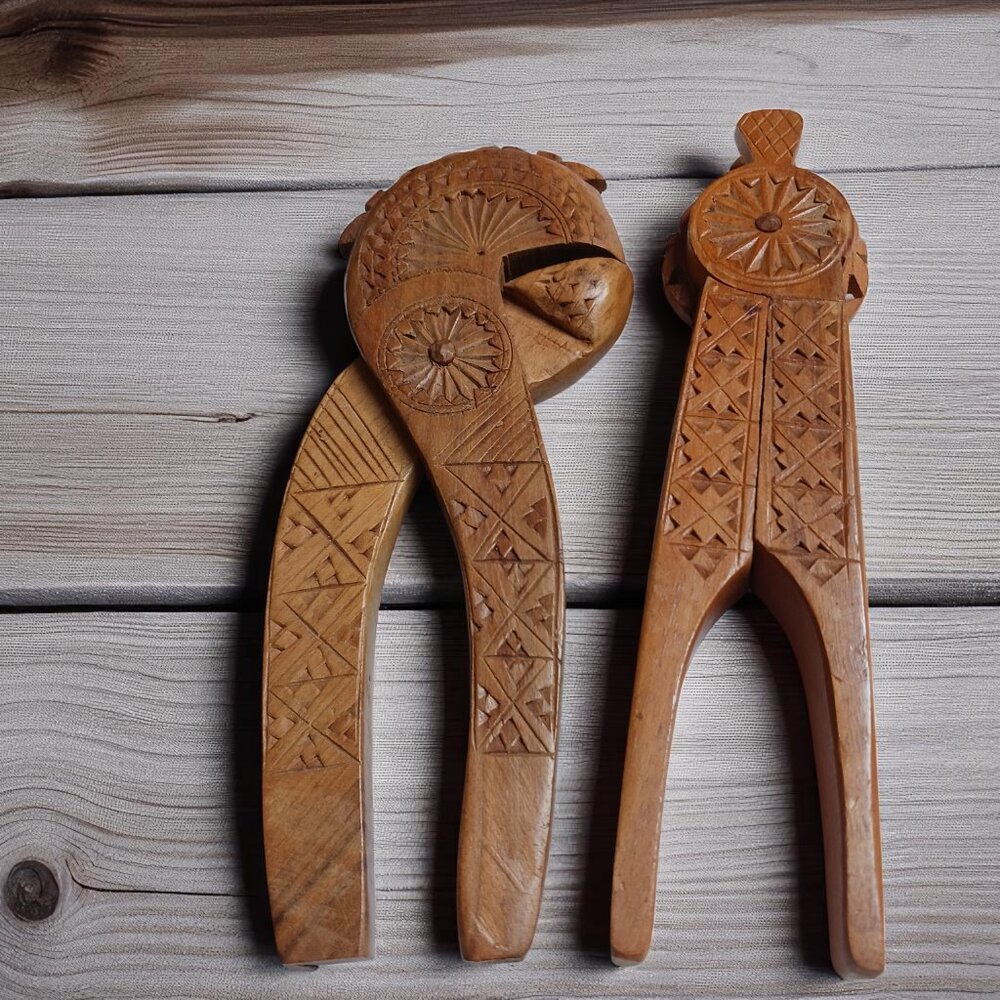 Vintage Hand-Carved Wooden Nutcracker Set | Folk Art Rustic Decor 8" Pair